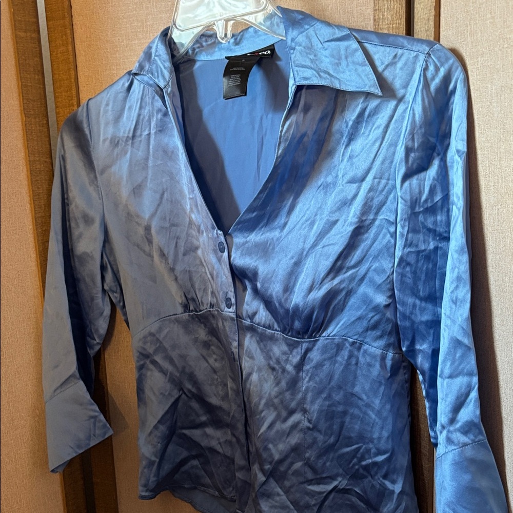 Style and company Satin Blue Button-Up Blouse 6